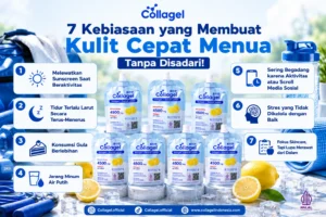 7 kebiasaan yang membuat kulit cepat menua seperti begadang, kurang minum air putih, dan tidak menggunakan sunscreen.
