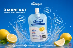 Collagel jelly kolagen halal Indonesia dengan kandungan marine collagen atau kolagen ikan 4500 mg dan ekstrak lemon untuk membantu menjaga kesehatan kulit dan mendukung gaya hidup sehat.